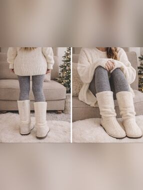 so knit sweater boots ivory fleece lined cozy slipper boots womens 8 zip cabin l